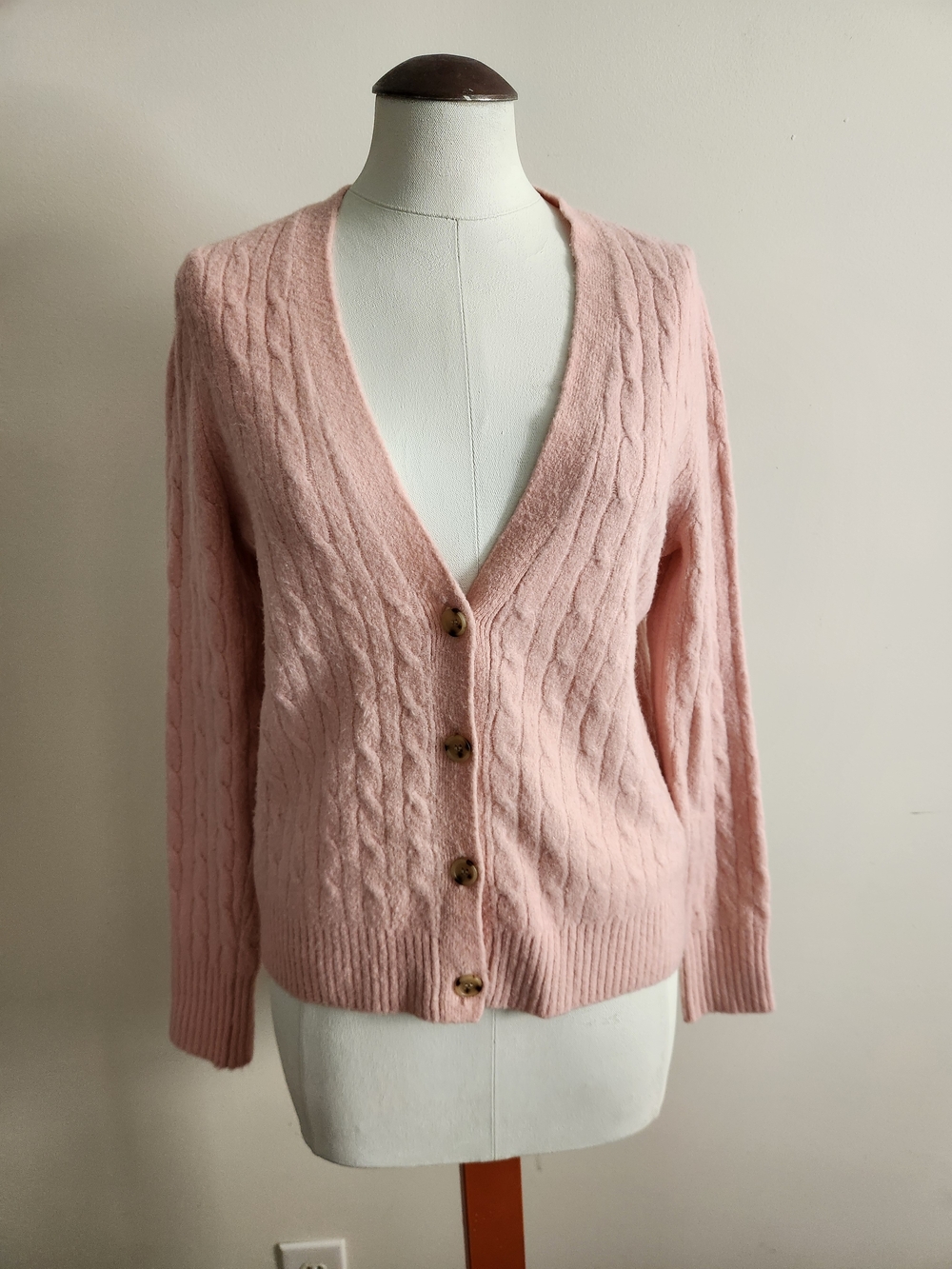 J. Crew Soft Pink Cable-Knit V-Neck Cardigan